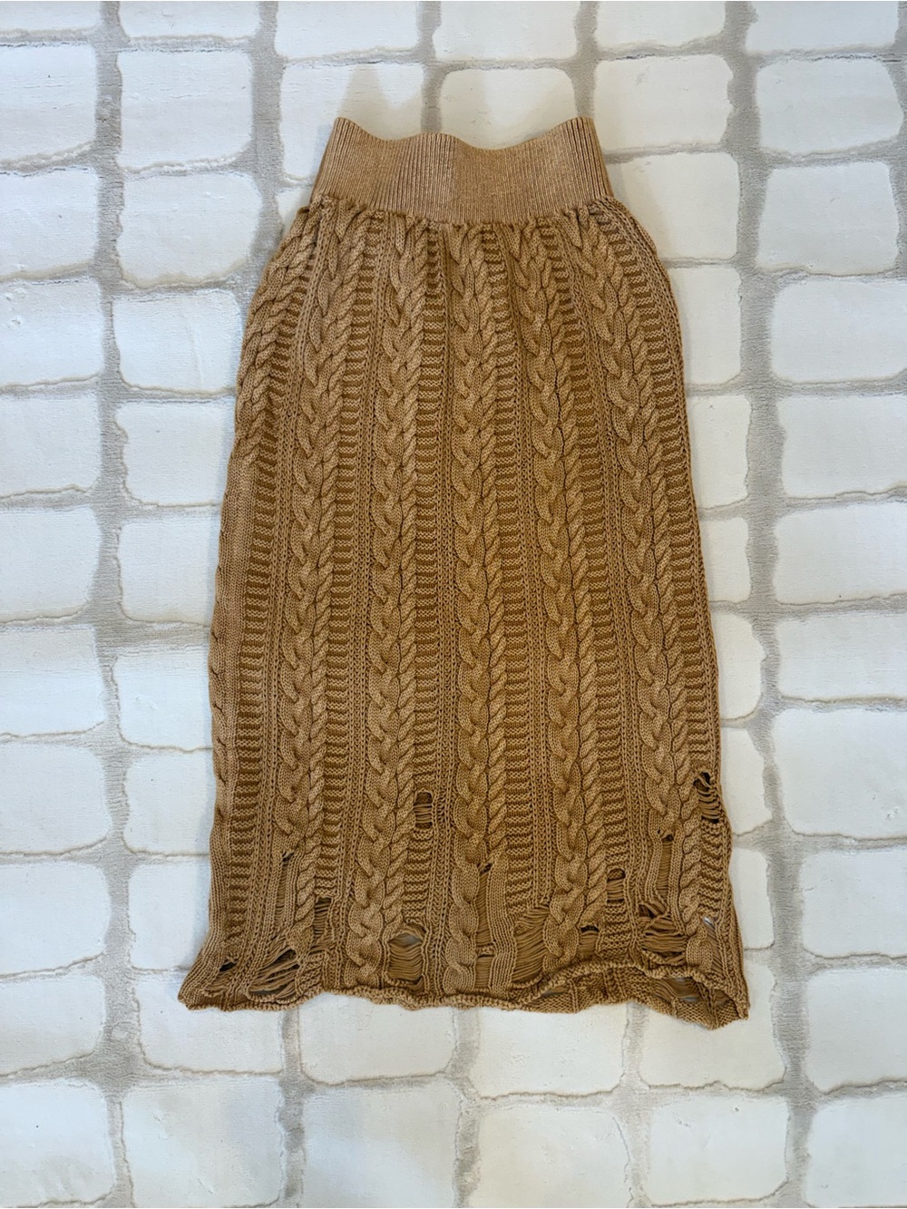Free People Womens Cable Knit Midi Skirt - Camel